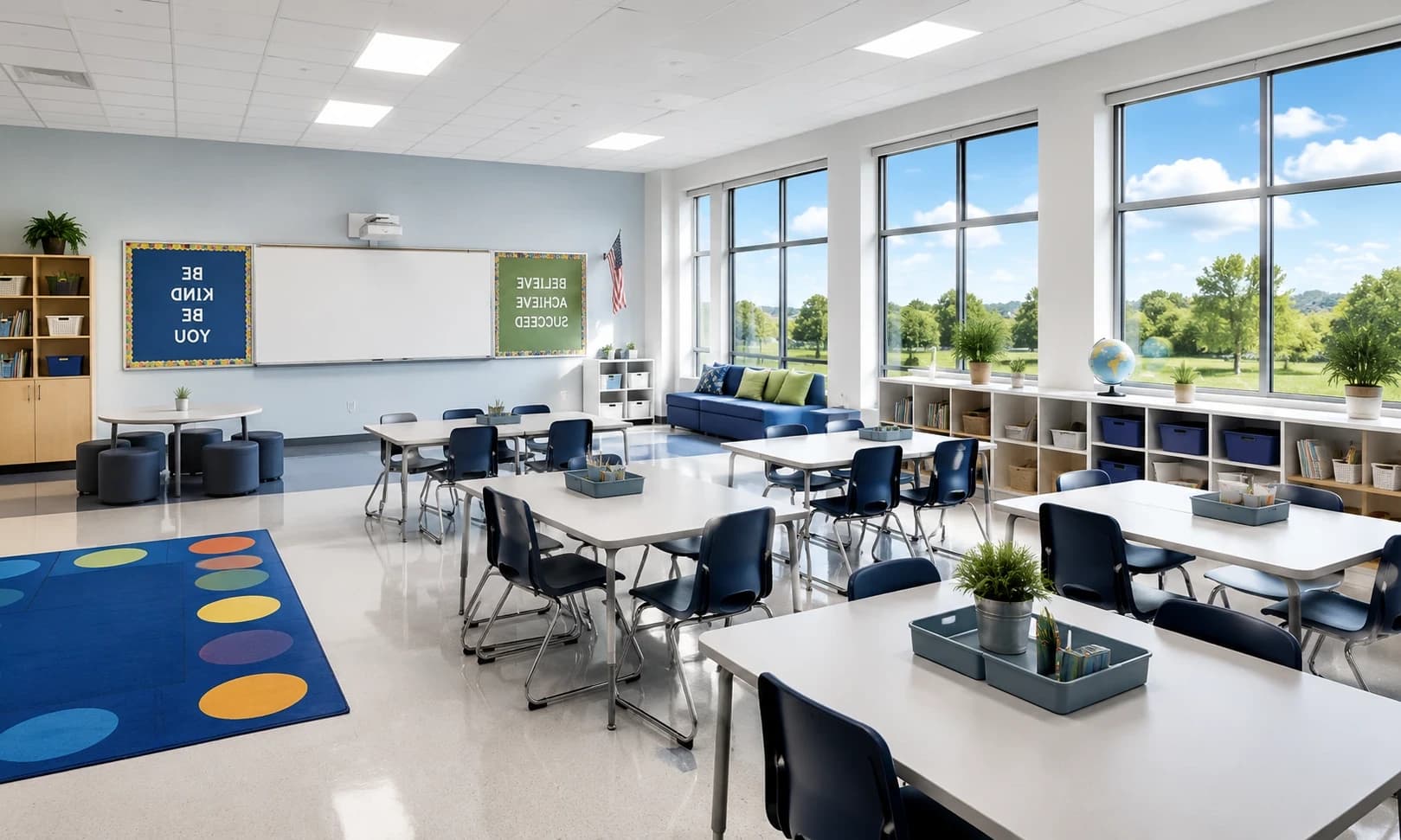 Clean and organized school cafeteria